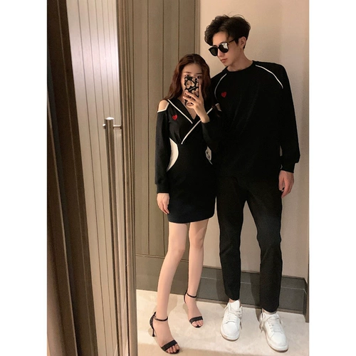 Осенняя небольшая парная одежда для влюбленных, дизайнерская брендовая толстовка, платье, тренд сезона, французский стиль