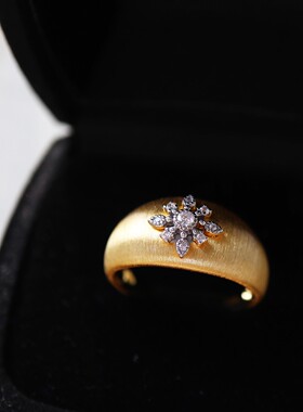 日系高端线～晶莹雪花拉丝纹理感宽版戒指s925银镀金复古气质款