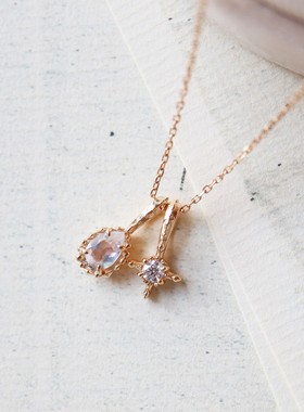 日系复古小众天然月光石星星双吊坠项链s925银镀金锁骨链