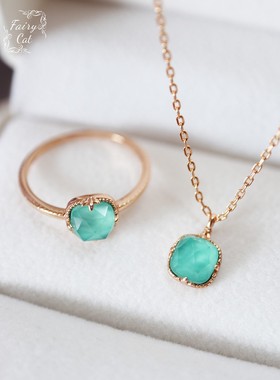 日系天然绿松石白水晶方块项链