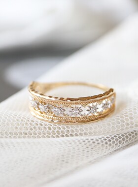 A家日系小众圣诞限定镂空星星戒指s925银镀金复古宫廷风花纹指环