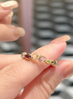 日系A家圣诞限定天然多宝石水晶不规则戒指镂空星空戒指925银镀金