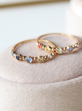 缤纷彩色锆石小气泡戒指银饰