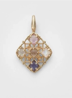 日系A家复古宫廷镂空花纹吊坠女s925银镶堇青石拉长石紫水晶项链