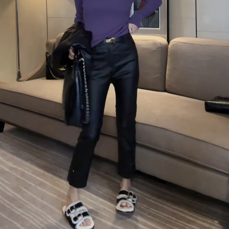 2025秋季新款涂层皮裤女侧开叉铆钉直筒九分烟管裤靴裤休闲裤女,淘宝优惠券,粉丝福利购,淘宝优惠卷