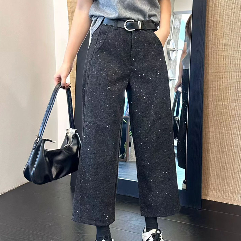 美式辣妹宽松松弛感烫钻高腰裤子女复古显瘦闪闪满天星九分直筒裤,淘宝优惠券,粉丝福利购,淘宝优惠卷