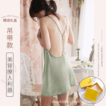 Pyjamas ຂອງແມ່ຍິງ nightgown ice silk satin ເຮືອນໃສ່ suspenders sexy ຮ້ອນແບບຈໍາລອງການສະເຫນ່ເວລາທ່ຽງຄືນ