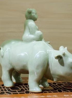 汝窑牧童骑牛客厅中式风装饰品