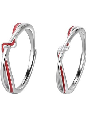s925纯银月老红线交叉情侣对戒小众设计红线缠绕高级时尚百搭指环