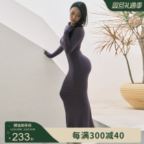 AlphaGym mousse cashmere sensual dress spicy girl tight wrap hip skirt fish tail autumn winter half zip long dress