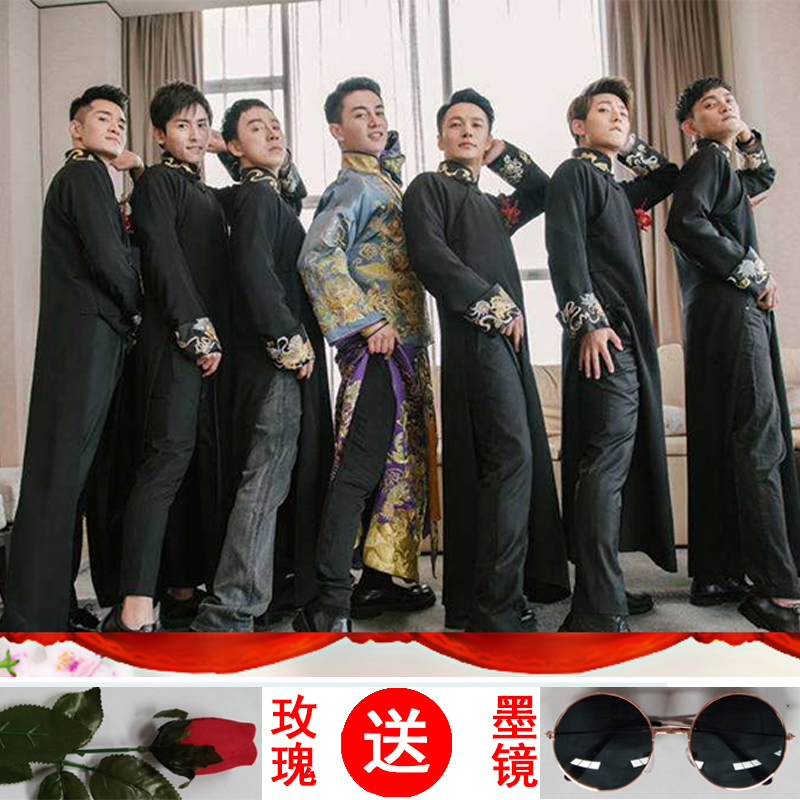 诗绮秀旗舰店中式婚礼伴郎伴娘服装男士长衫兄弟团礼服结婚中国风唐装大褂马褂0