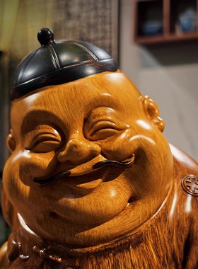 地主树脂茶室摆件财主老爷守财奴防竹根雕家居摆设人物玄关茶空间