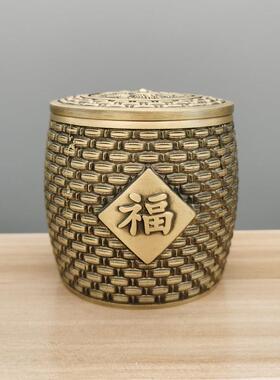 黄铜拉丝福字双福茶叶罐摆件办公室家居创意工艺品茶桌摆件密封罐
