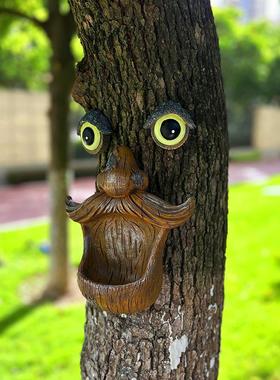 新品树皮怪喂鸟器花园装饰树脂工艺品树上喂鸟工具庭院饰品