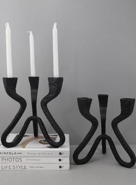 北欧创意几何铸铁烛台装饰摆件客厅餐厅酒店样板间软装家居装饰品