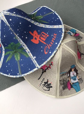 夏季遮阳花布草帽女防晒可折叠名族风透气太阳帽农用采茶户外钓鱼