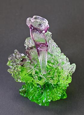 古法琉璃水晶百财如意白菜摆件