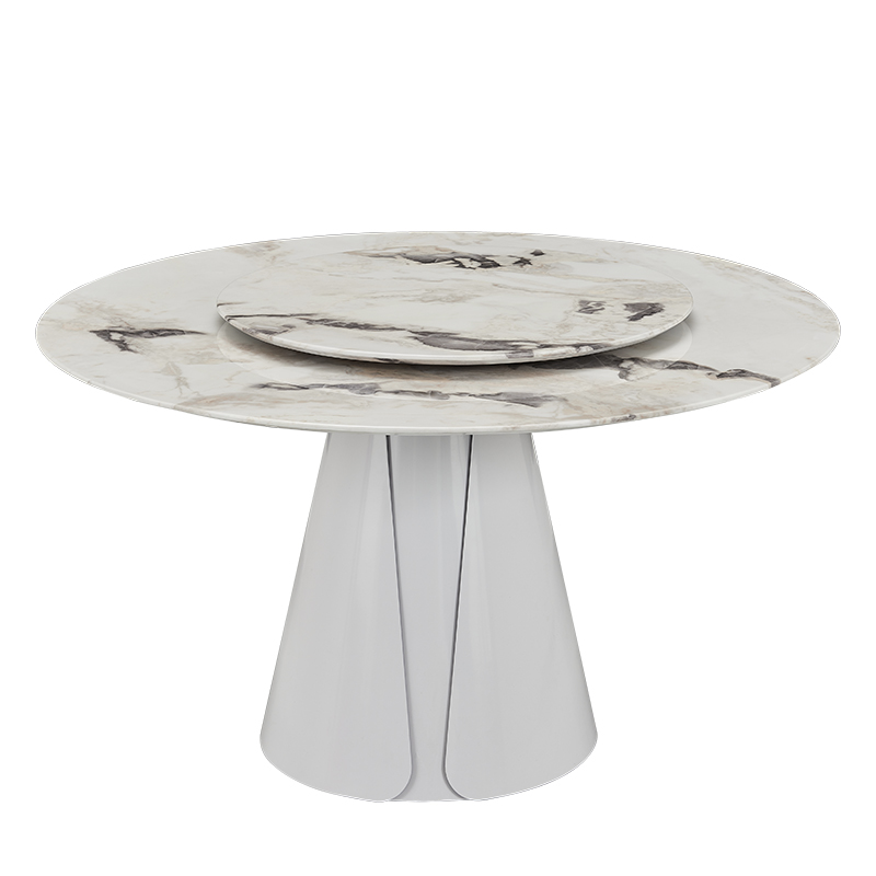 毕加索大理石餐桌圆桌家用意式高级感白色高端圆形饭桌法式奶油风