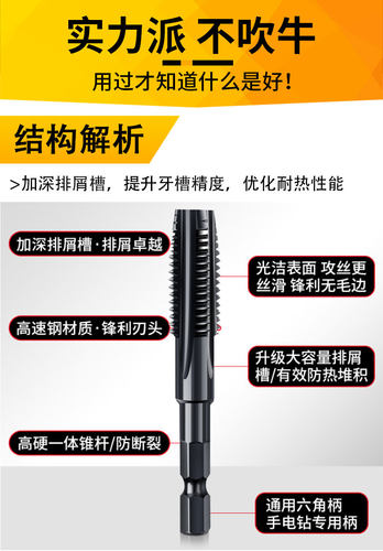 手电钻丝锥丝攻大全六角柄机用先端直槽攻丝电动钻头m4m5m6m8m12 - 图2