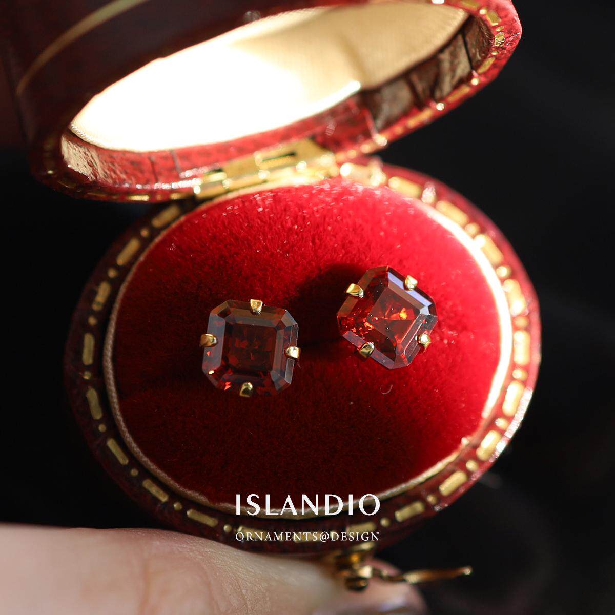 ISLANDIO原创高级感红宝石本命年石榴石耳钉纯银养耳饰男女款耳环