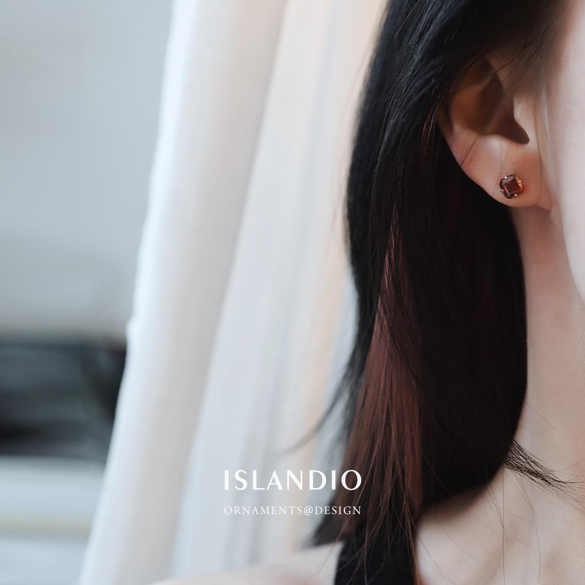 ISLANDIO原创高级感红宝石本命年石榴石耳钉纯银养耳饰男女款耳环