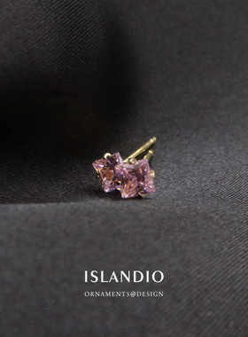 islandio18K金公主切粉女耳钉
