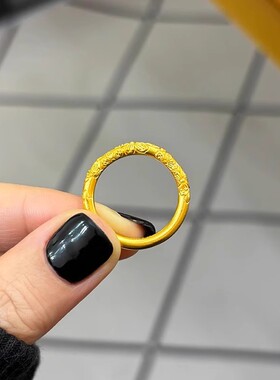 紫荆花古法素圈戒指女士浮雕樱花半圈花卉指环送女友桃花好运开口