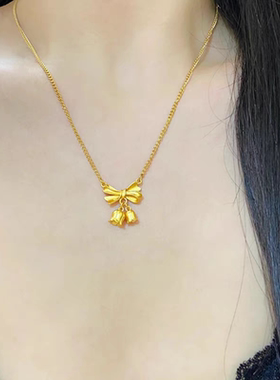 超逼真18k包金蝴蝶结铃兰花项链女温柔气质锁骨链潮钛钢