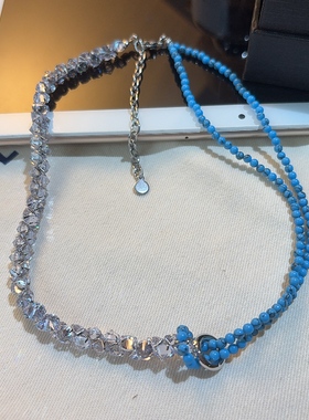 新款小众设计感蓝色水晶串珠项链女锁骨链高级感串珠链