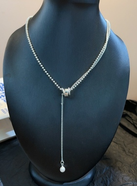 轻奢珍珠流苏项链女银色圈圈吊坠锁骨链