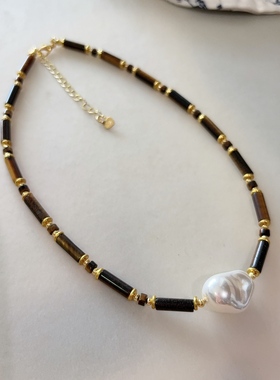 新款时尚钛钢链树叶几何状流苏项链毛衣链短款时尚衣服配饰女