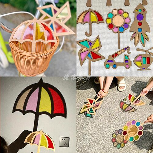 儿童手工diy透明塑料片彩色玻璃纸美术绘画装饰膜七彩翅膀纸硬板 - 图0