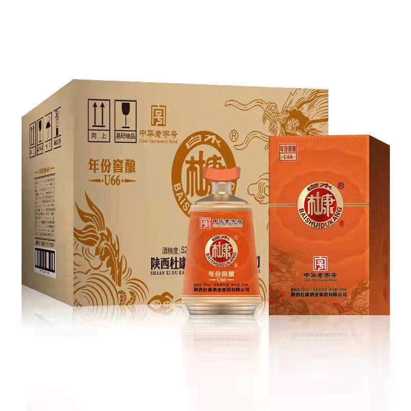 白水杜康52度年份窖酿u66黄瓶浓香型白酒整箱500ml*6瓶送礼粮食酒
