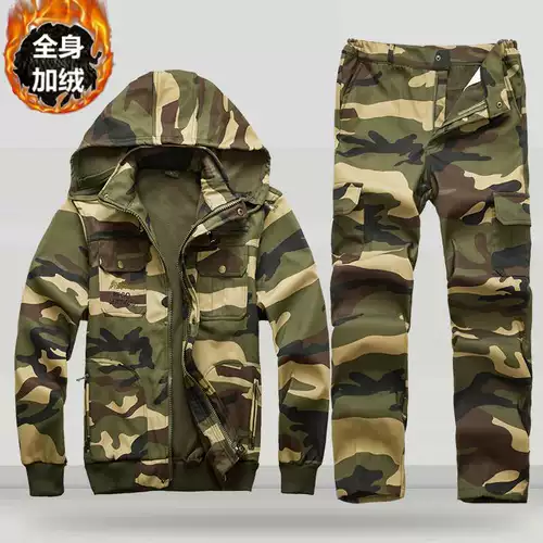 Демисезонный утепленный износостойкий хлопковый защищающий от холода камуфляжный комбинезон, защита от ожогов