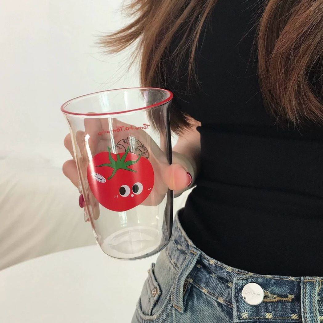 可爱红色番茄玻璃杯女家用耐热喝水杯子ins果汁啤酒牛奶咖啡杯,淘宝优惠券,粉丝福利购,淘宝优惠卷