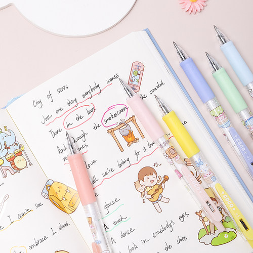 一木林可可小姐按动式中性笔水笔签字笔黑色0.5mm子弹头学生用高颜值创意小清新可爱超萌少女心黑笔ins冷淡风 - 图3