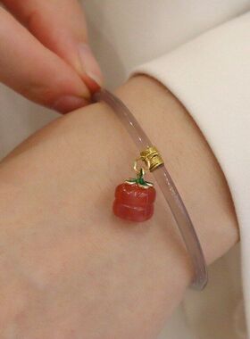 冰种柿子镯镯子叮当日常冻白玉