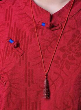 十三层首饰紫金塔项链男朱砂吊