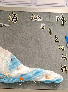 幼儿园蓝色海洋风褶皱布环创墙贴