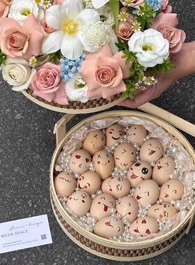 鸡蛋花篮diy月子礼材料包宝宝满月礼盒手提鲜花花篮水果篮高颜值