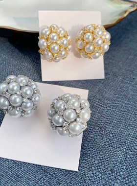 个性复古珍珠满钻戒指气质网红夸