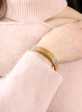 复古小香风菱格纹元素重工手镯