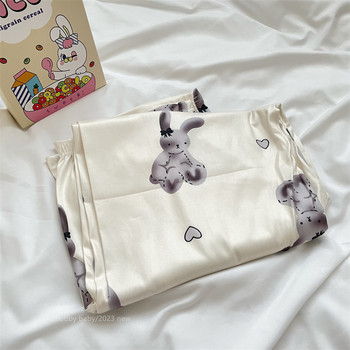 chubbybaby* ງາມ ແລະ ລຽບງ່າຍ ສີເທົາ Bunny Ice Silk Summer Pants Home Pants can be wears outside pajamas