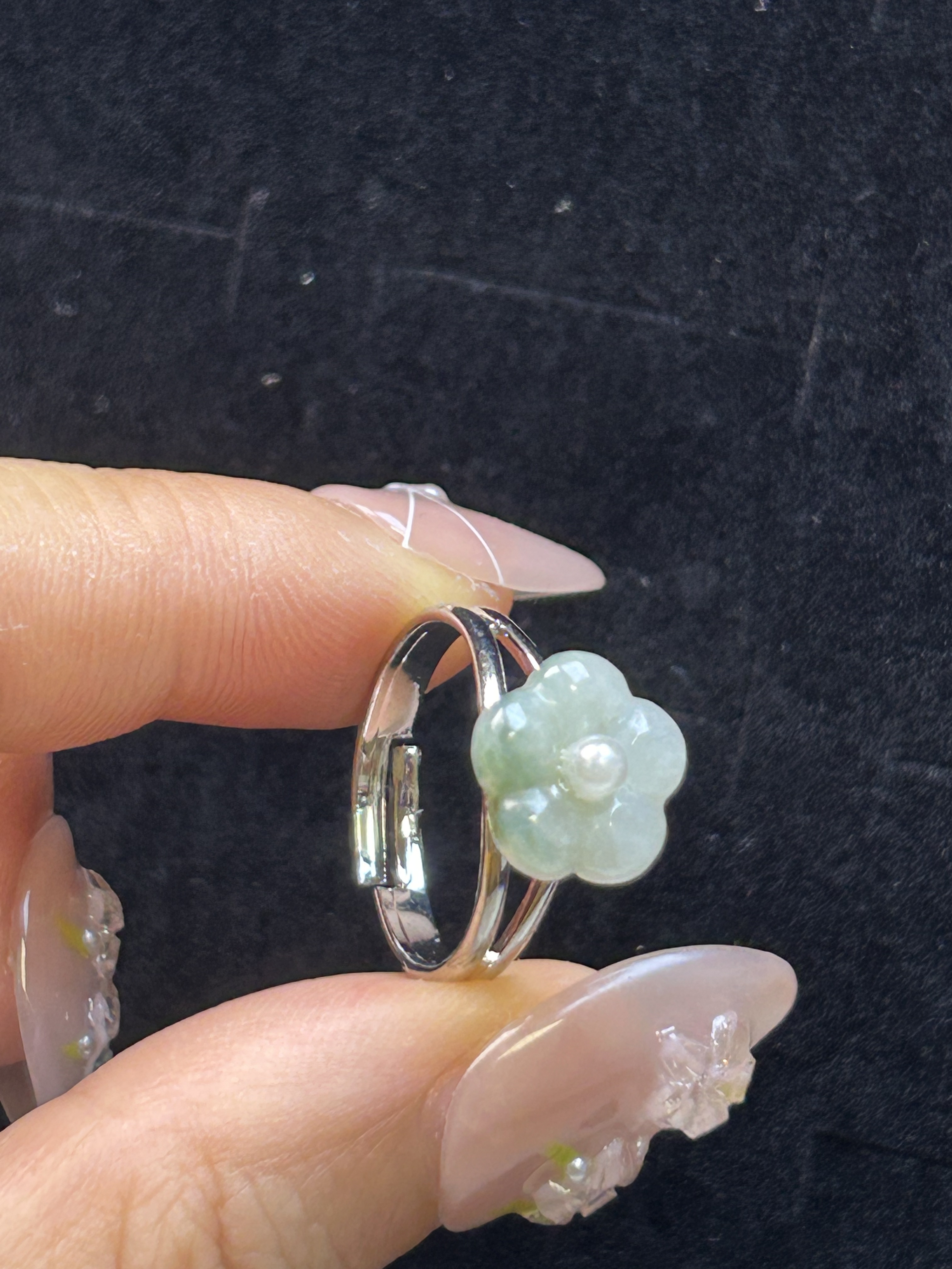 Exquisite pure natural Burmese jadeite plum blossom ring, everyday versatile women's ring with adjustable ring 814143