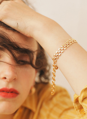 欧美风复古麦穗黄铜镀金手链