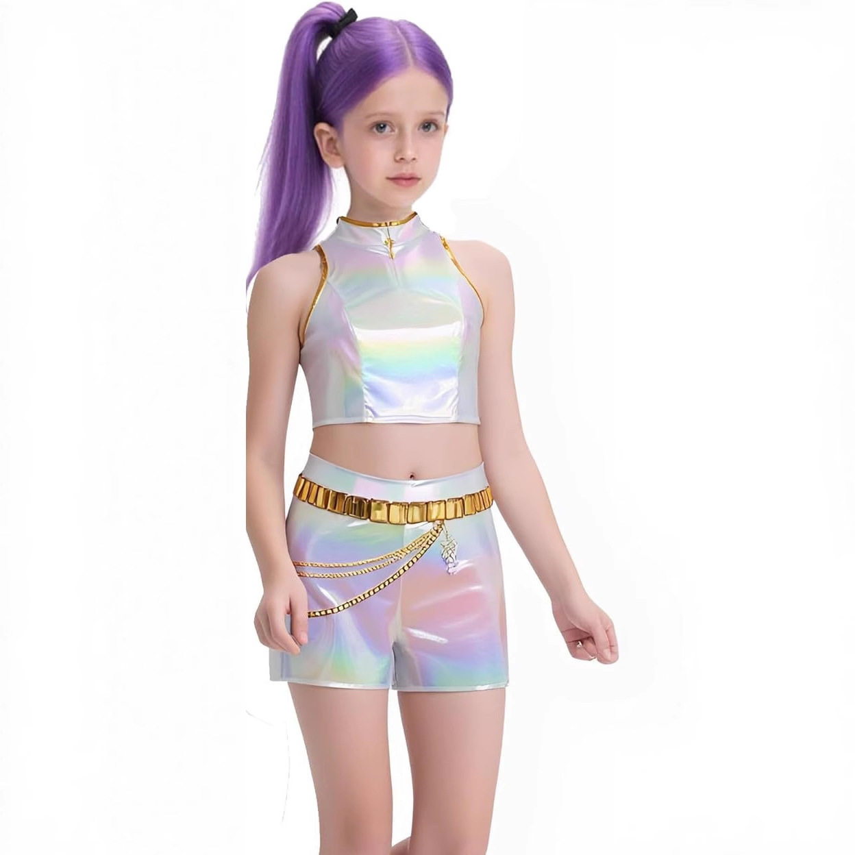 2025亚马逊女孩恶魔猎人服装黑金儿童流行歌手童装套装猎魔女团