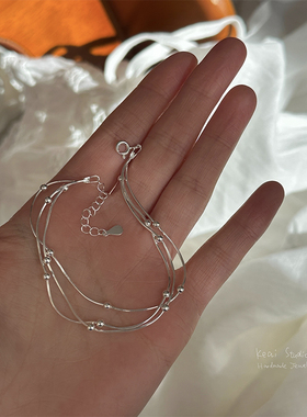 流光溢彩通体S925纯银蛇骨链手链