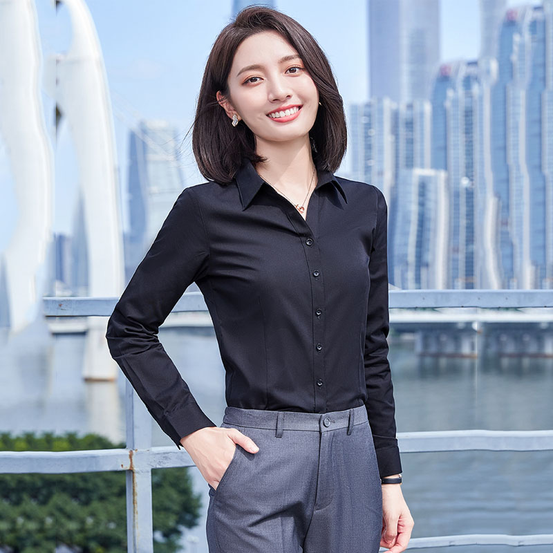白衬衫女职业气质正装工作服上衣白衬衣女设计感小众面试加绒长袖_虎窝淘