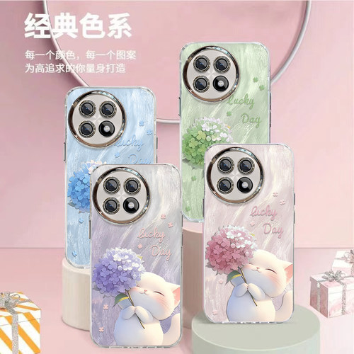 适用绣球猫咪一加ACE5PRO手机壳ace3V羽纱2全包13少女11新款12防摔oneplus保护套挂绳夏日可爱时尚自带镜头膜 - 图3