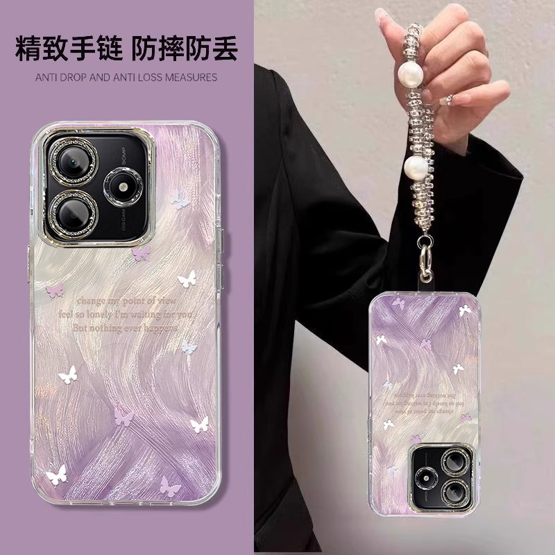 适用渐变紫蝴蝶红米note14PRO+手机壳15全包13R专用12turbo防摔11带镜头膜10爆款9羽纱redmi新款女保护套轻奢 - 图0